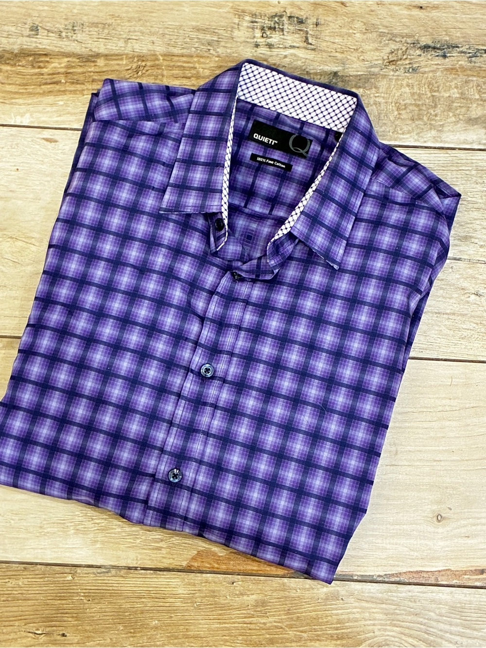 Quiet! Purple Plaid Casual Button-Down Shirt
